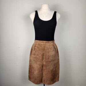 Vintage Brown Suede Leather Skirt Old Money Classic Preppy Size 14 Fits Size M